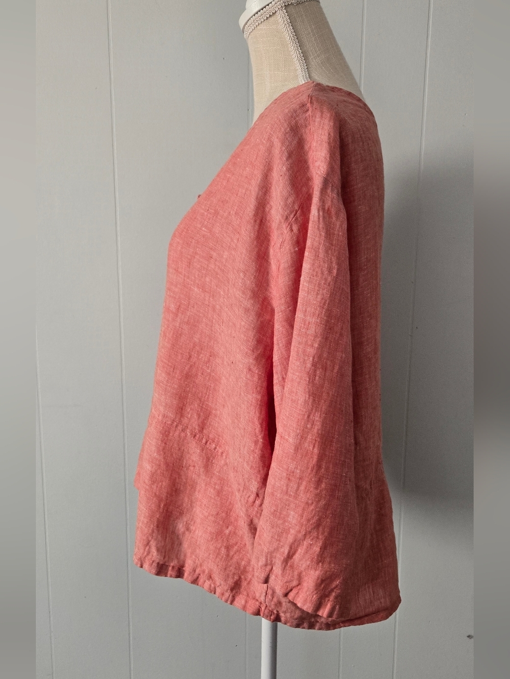 Sigrid Olsen Coral-Pink Linen Button-Front Blouse - Picture 2 of 6
